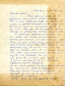 Carta de Sergio Valenzuela a su madre, Chacabuco, noviembre