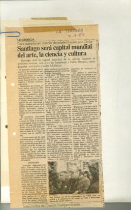 Santiago será capital mundial del arte, la ciencia y cultura.