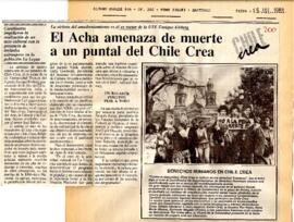 El Acha amenaza de muerte a un puntal de Chile Crea.