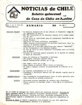 Noticias de Chile. N°198 Año IV. Del 11 al 31 de agosto de 1988.