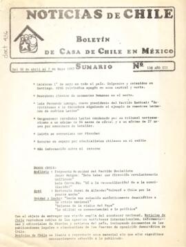 Noticias de Chile.N°138. Año III. Del 30 de abril al 07 de mayo de 1987.