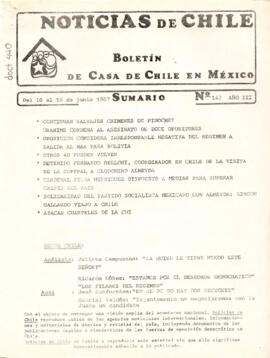 Noticias de Chile. N°142. Año III. Del 10 al 18 de junio 1987.