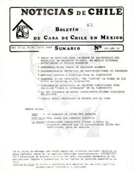 Noticias de Chile. N°193 Año IV. Del 23 al 29 de junio 1988.