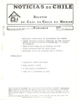Noticias de Chile. N°135. Año II. Del 10 al 19 de abril de 1987.