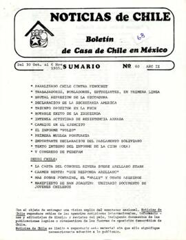 Noticias de Chile. N°60. Año II. Del 30 de octubre al 6 de noviembre de 1985.