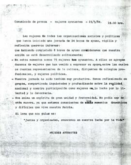 Comunicado de Prensa de Mujeres Ayunantes