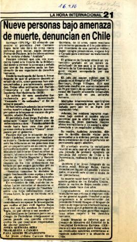 “Nueve personas bajo amenaza de muerte