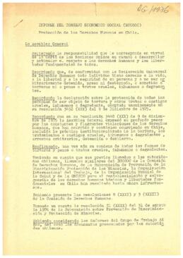 Informe del Consejo Económico Social (ECOSOC). Protección de los Derechos Humanos en Chile