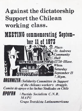 Against the dictatorship. Support the Chilean working class - Contra la dictadura. Apoyo a la cla...