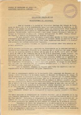 Declaración pública de las Organizaciones del Magisterio