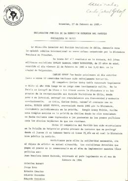Declaración Pública de la dirección Exterior del PS