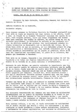 Discurso de Luis Corvalán, secretario general del Partido comunista