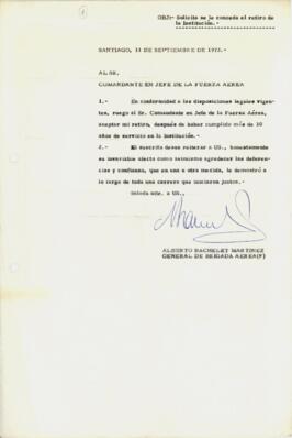 Carta de renuncia a la Fuerza Aérea de Chile