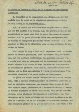 Le regime de terreur au Chile et la disparation des déteneus politiques