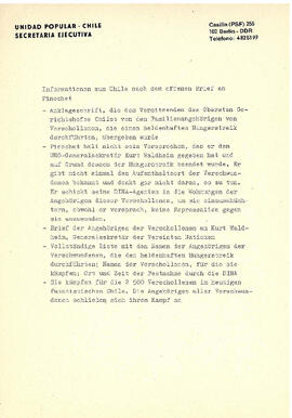 Informationen aus Chile nach dem offenen Brief an Pinochet (1)
