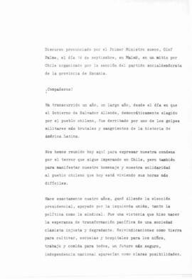Discurso pronunciado por el Primer Ministro sueco, Olof Palme…