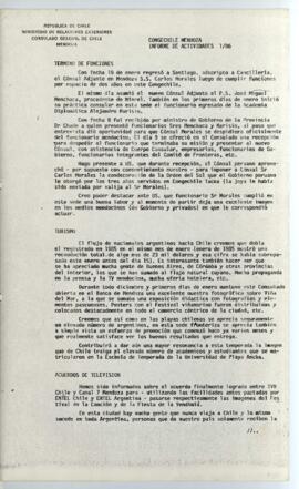 CONGECHILE Mendoza Informe de Actividades N° 1/86 - Ministerio de Relaciones Exteriores, Consulad...