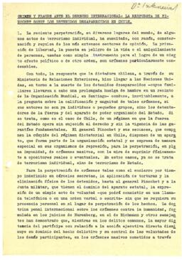 Crimen y fraude ante el derecho internacional: la respuesta de Pinochet sobre los detenidos desap...