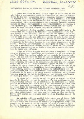 Declaración especial sobre los presos desaparecidos (1)