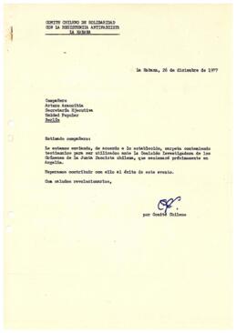 Compañero Arturo Arancibia, Secretaría Ejecutiva Unidad Popular, Berlín.
