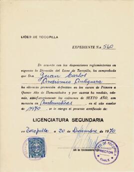 Certificado de Licenciatura Secundaria