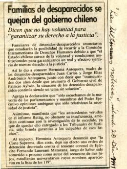 Familias de desaparecidos se quejan del gobierno chileno